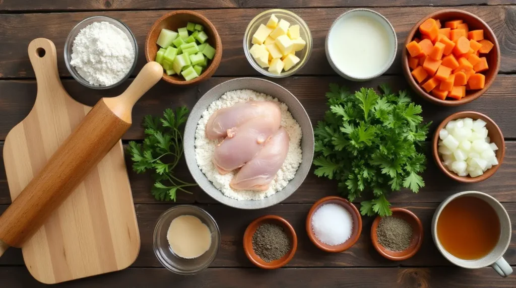 Southern Dinner Ideas- classic Chicken and Dumplings recipe ingredients