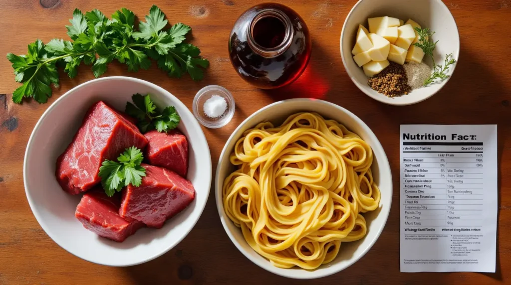slow cooker beef tips and noodles ingredients