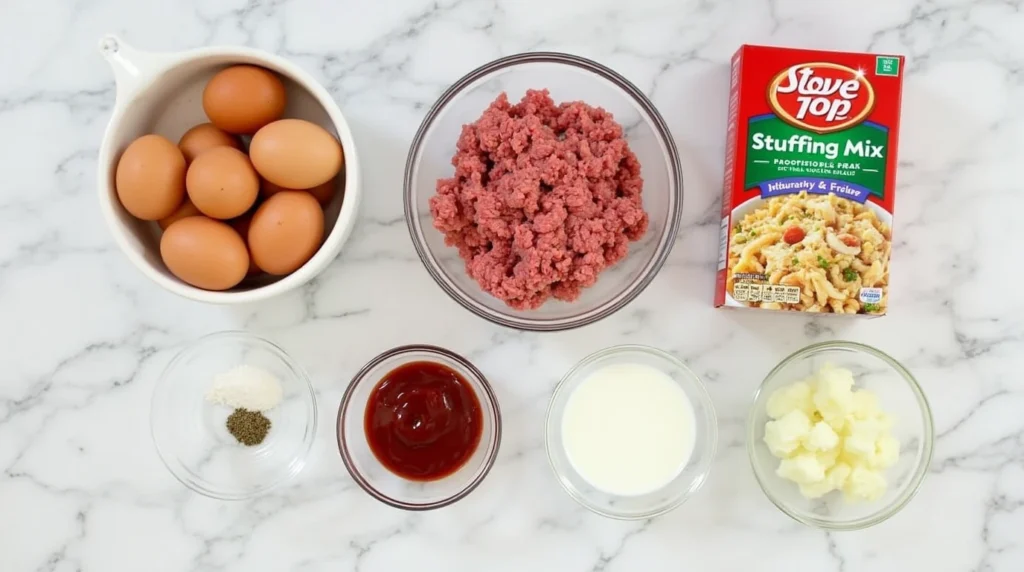 Meatloaf Made with Stove Top Stuffing ingredients