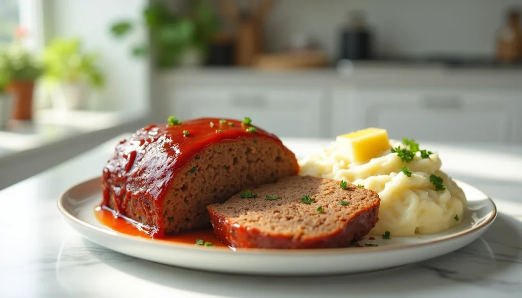 meatloaf and mashed potatoes serving