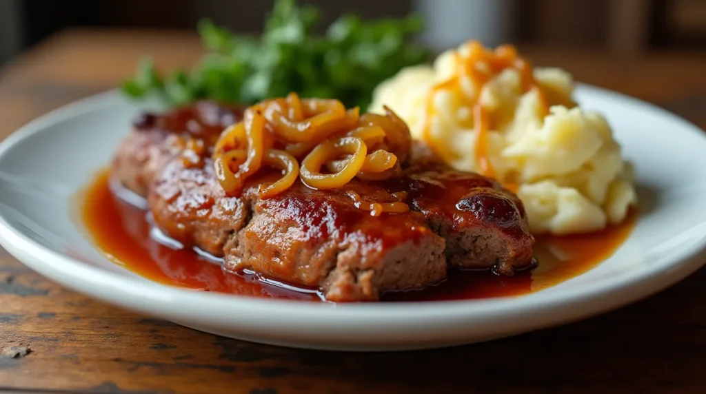 Crockpot French Onion Meatloaf serving