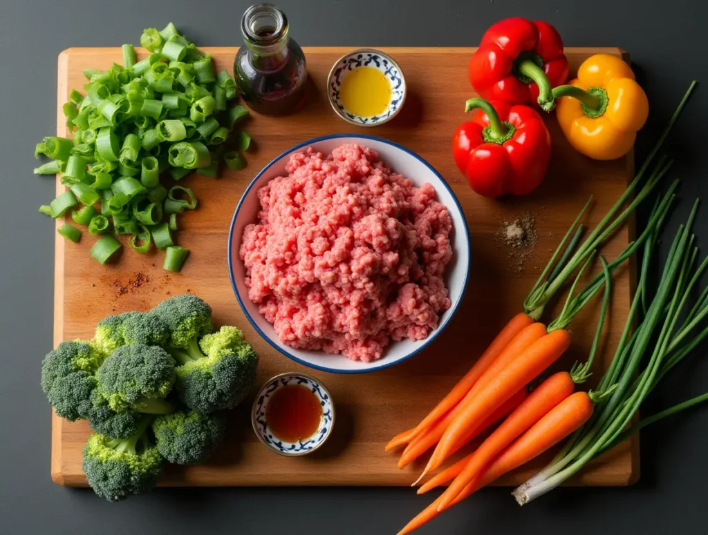 Ground Beef Stir Fry ingredients